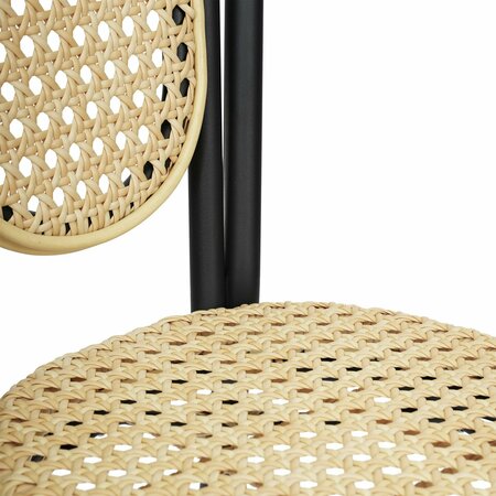 Flash Furniture Cannes Thonet French Bistro Stacking Chair, Natural PE Cane Rattan and Black Aluminum Frame, 4PK 4-SDA-AD642110-1-NAT-BK-GG